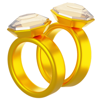 3d rendering diamond couple ring icon with cartoon style png