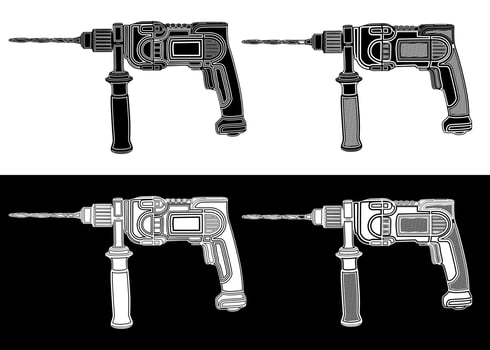Set Machine drill silhouette icon monochrome designs vector Illustration