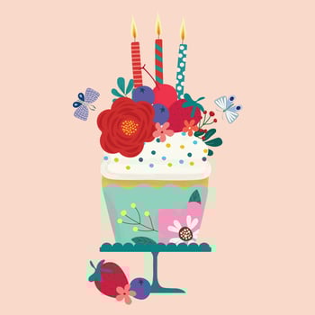 birthday cupcake flowers with berry fruit hand drawn seamless pattern vector for decorate invitation greeting birthday party celebration wedding card poster banner textile wallpaper paper background