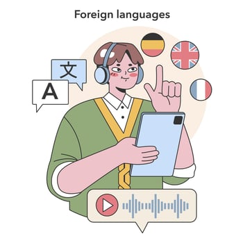 Foreign Languages acquisition concept. Flat vector illustration