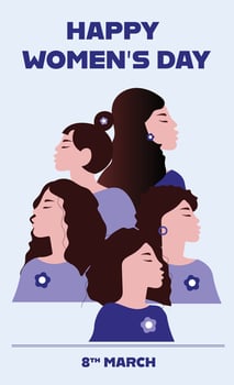 International women's day vector illustration. Embrace Equality. Women from different ethnicities. Females for feminism, independence, sisterhood, empowerment, activism for women rights.
