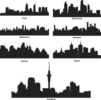 Set of Australia city skyline silhouette illustration vector