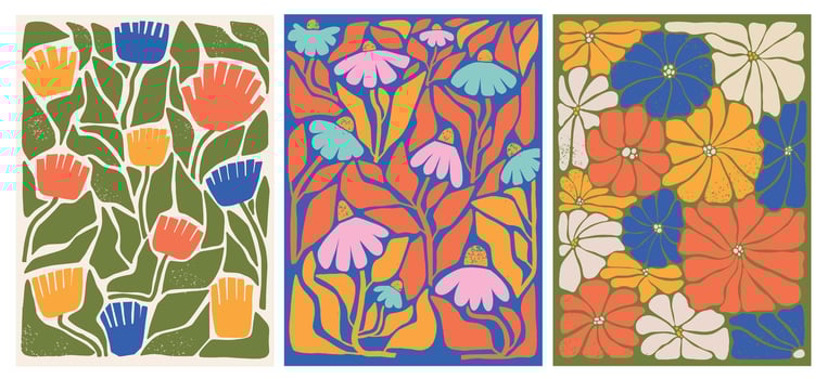Matisse inspired floral abstract elements, contemporary floral collages for backgrounds, posters, prints, cards, wallpapers, banners, templates, etc. EPS 10 vector