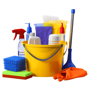 AI generated Cleaning service Bucket with sponges chemicals bottle png