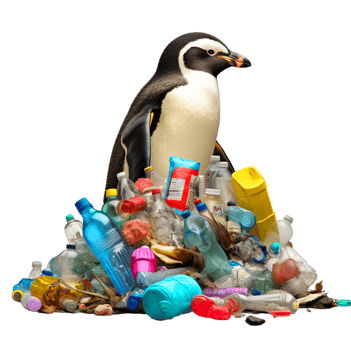 AI generated Penguin With Garbage Plastic Waste Environmental png