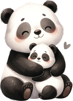 AI generated Cherished Panda Embrace - Mother and Cub Illustration, a precious moment of a panda mother hugging her cub, symbolizing love and familial bonds. png