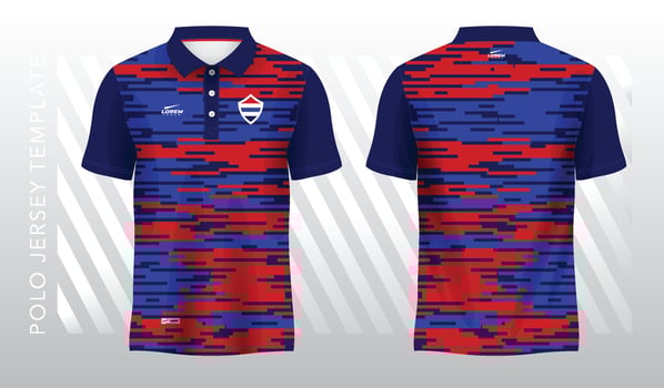 blue and red sublimation shirt for polo jersey template. front and back view vector