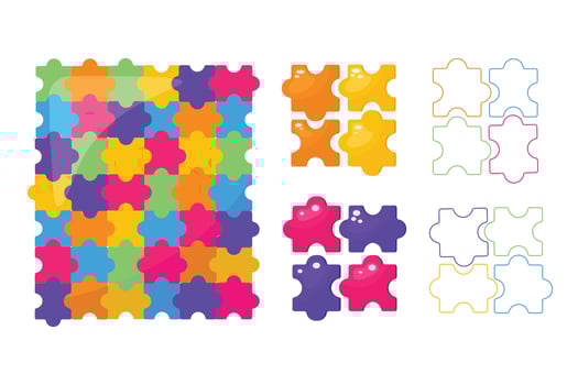 Colorful seamless puzzle. 3d puzzles, contour drawing puzzles vector