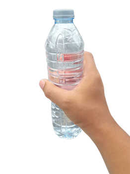 Bottle of water in hand, transparent background png