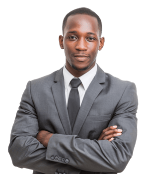 AI generated Professional man in suit with arms crossed on transparent background - stock png. png
