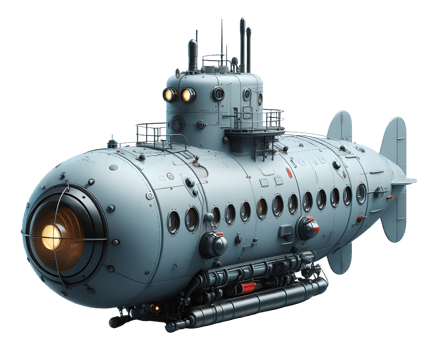 AI generated Miniature submarine png mini submarine png midget submarine png personal submarine png mini sub png small submarine transparent background