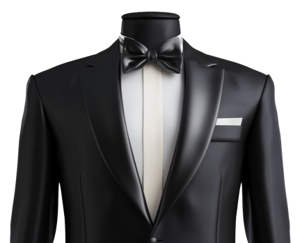 AI generated Elegant black tuxedo with bowtie on transparent background - stock png. png