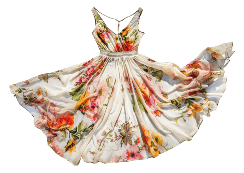 AI generated Summer dress with colorful floral print on transparent background - stock png. png