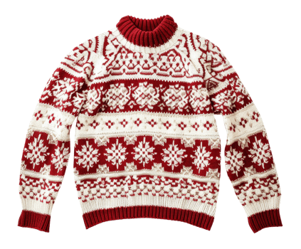 AI generated Knitted winter sweater with festive pattern on transparent background - stock png. png