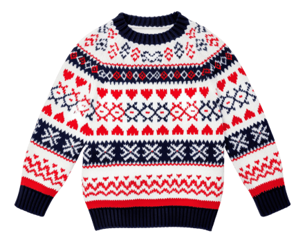 AI generated Knitted winter sweater with festive pattern on transparent background - stock png. png