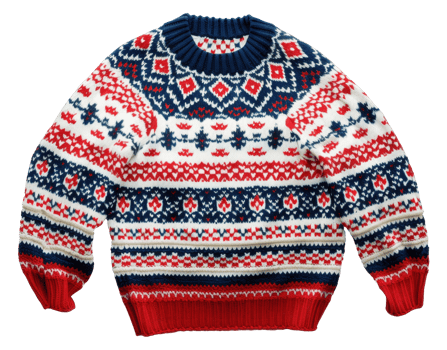 AI generated Knitted winter sweater with festive pattern on transparent background - stock png. png