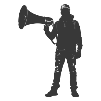 AI generated Silhouette demonstrators holding loudspeaker alone black color only png