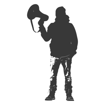 AI generated Silhouette demonstrators holding loudspeaker alone black color only png