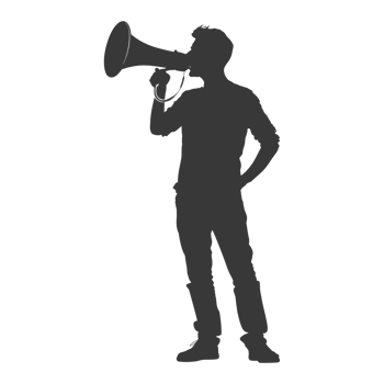AI generated Silhouette demonstrators holding loudspeaker alone black color only png