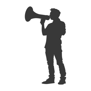AI generated Silhouette demonstrators holding loudspeaker alone black color only png