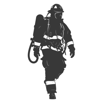 AI generated Silhouette firefighter wearing safety equipment black color only png