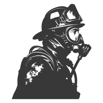 AI generated Silhouette firefighter wearing safety equipment black color only png