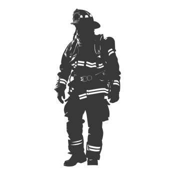 AI generated Silhouette firefighter wearing safety equipment black color only png