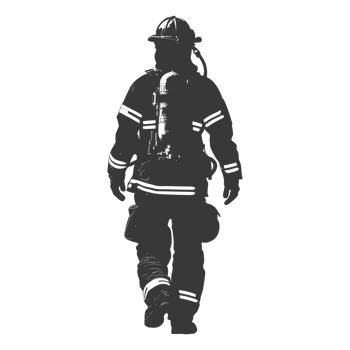 AI generated Silhouette firefighter wearing safety equipment black color only png