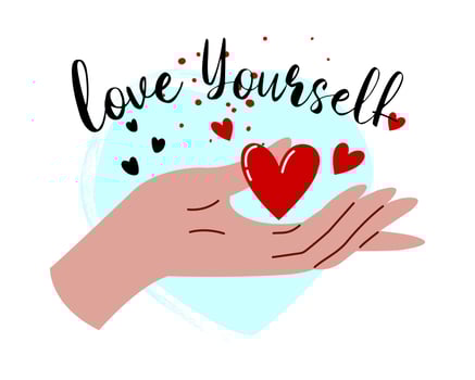 The hand gives the heart. Love yourself. vector