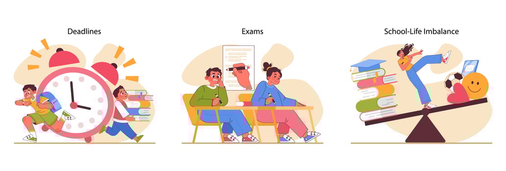 Educational stress set. Flat vector illustration