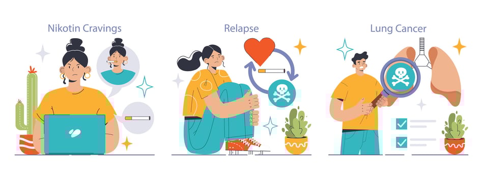 Smoking cessation journey set. Flat vector illustration