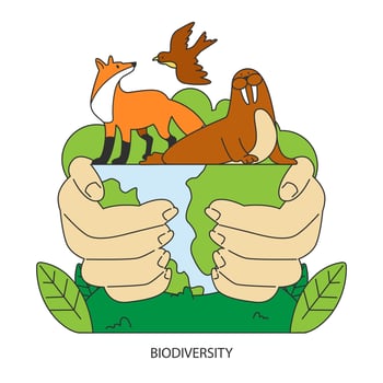 Biodiversity conservation. Endangered flora and fauna species restoration vector