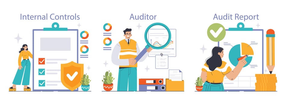 Audit process set. Flat vector illustration.