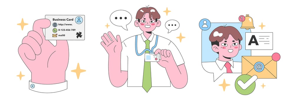 Business interactions set. Flat vector illustration