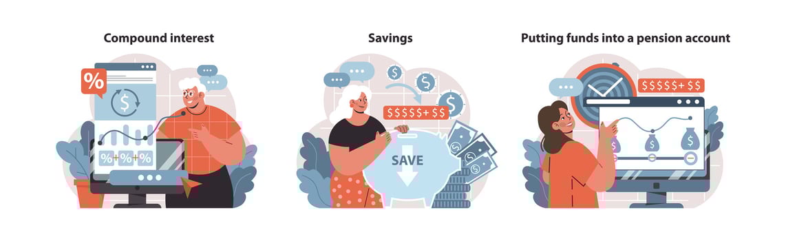 Financial Growth Trio. Harnessing compound interest. vector