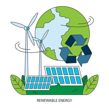 Renewable power. Sustainable electricity consumption. Solar, wind energy vector
