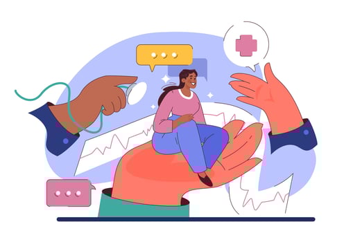 Humanizing healthcare. Modern hospital and physician approach vector