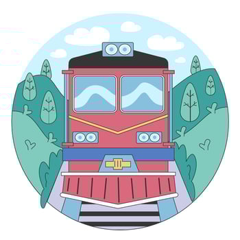 Train trip. Characters traveling by train. Passengers with luggage vector