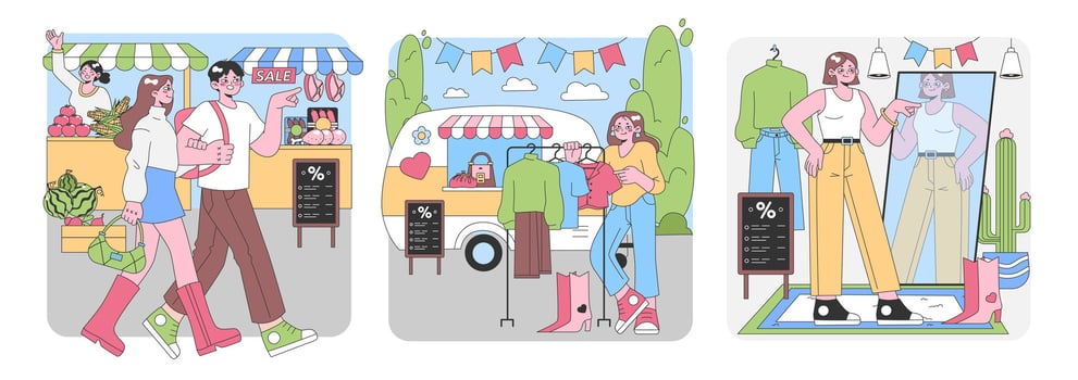 Street Market set. Flat vector illustration.