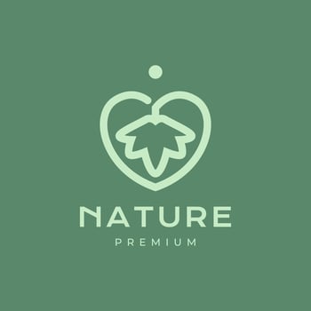 love heart shape leaves nature herbal minimalist style line logo design vector icon illustration