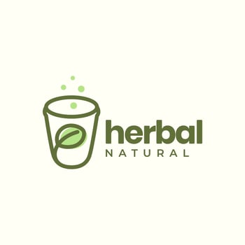 nature herbal drink leaves health care colorful simple abstract line style logo design vector icon illustration