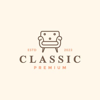 classic leather club chair simple line style vintage hipster logo design vector icon illustration