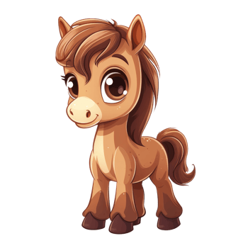 AI generated Cute cartoon little pony with brown hair and eyes, suitable for childrens book illustrations, greeting cards, and nursery room decor. png