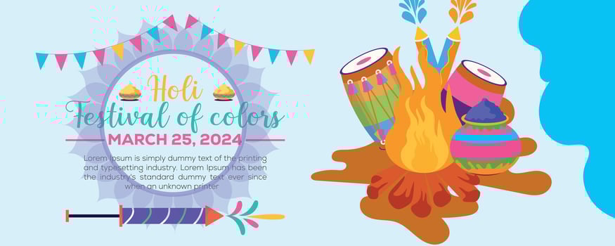 Happy Holi colorful banner template indian hinduism festival celebration, social media poster design and horizontal banner template for holi festival celebration vector
