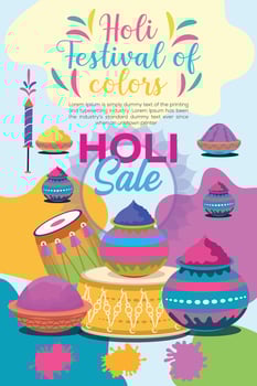 Happy Holi colorful banner template indian hinduism festival celebration, social media poster design and horizontal banner template for holi festival celebration vector