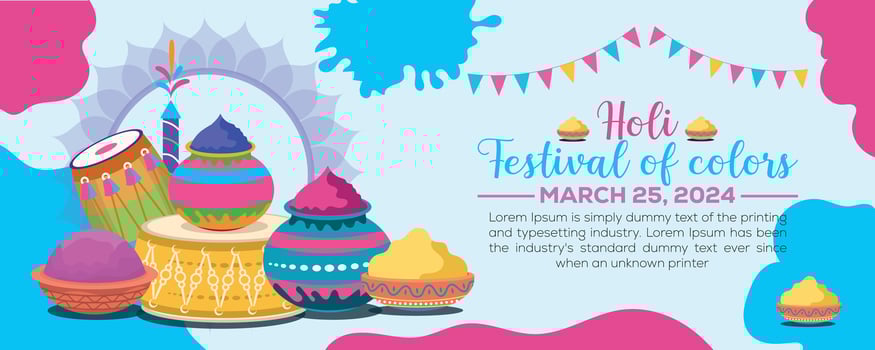 Happy Holi colorful banner template indian hinduism festival celebration, social media poster design and horizontal banner template for holi festival celebration vector