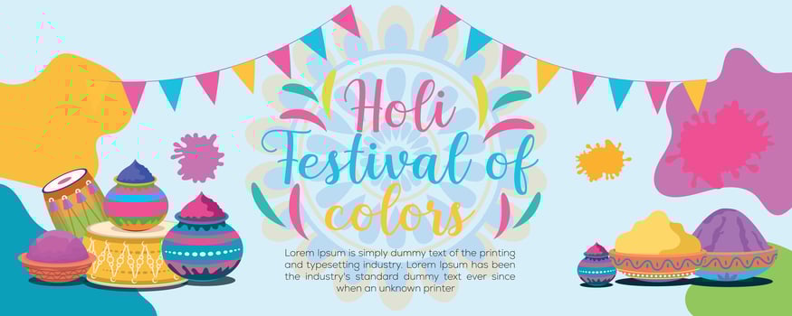 Happy Holi colorful banner template indian hinduism festival celebration, social media poster design and horizontal banner template for holi festival celebration vector