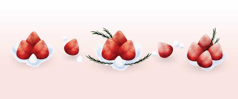 Collection of watercolor strawberries topping isolated for cake vector