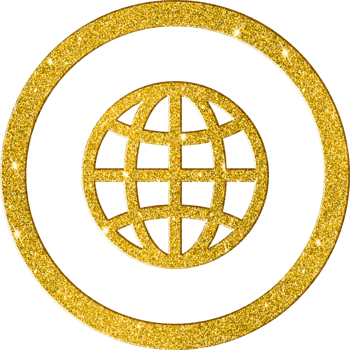 Sparkling Gold Globe Grid Icon - Modern World Network Symbol png
