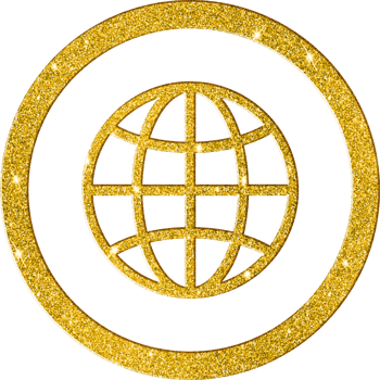 Shimmering Gold Globe Icon - World Map Travel Symbol png